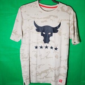 UNDER ARMOUR Project Rock Training Shirt Freedom Camo Mens Size Small Loose